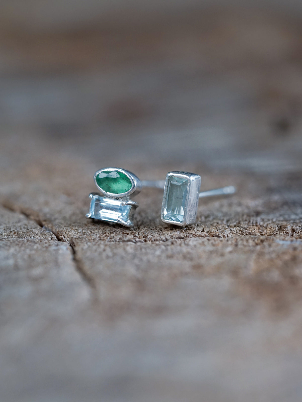 Mismatched Emerald and Aquamarine Earrings