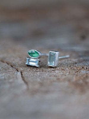 Mismatched Emerald and Aquamarine Earrings
