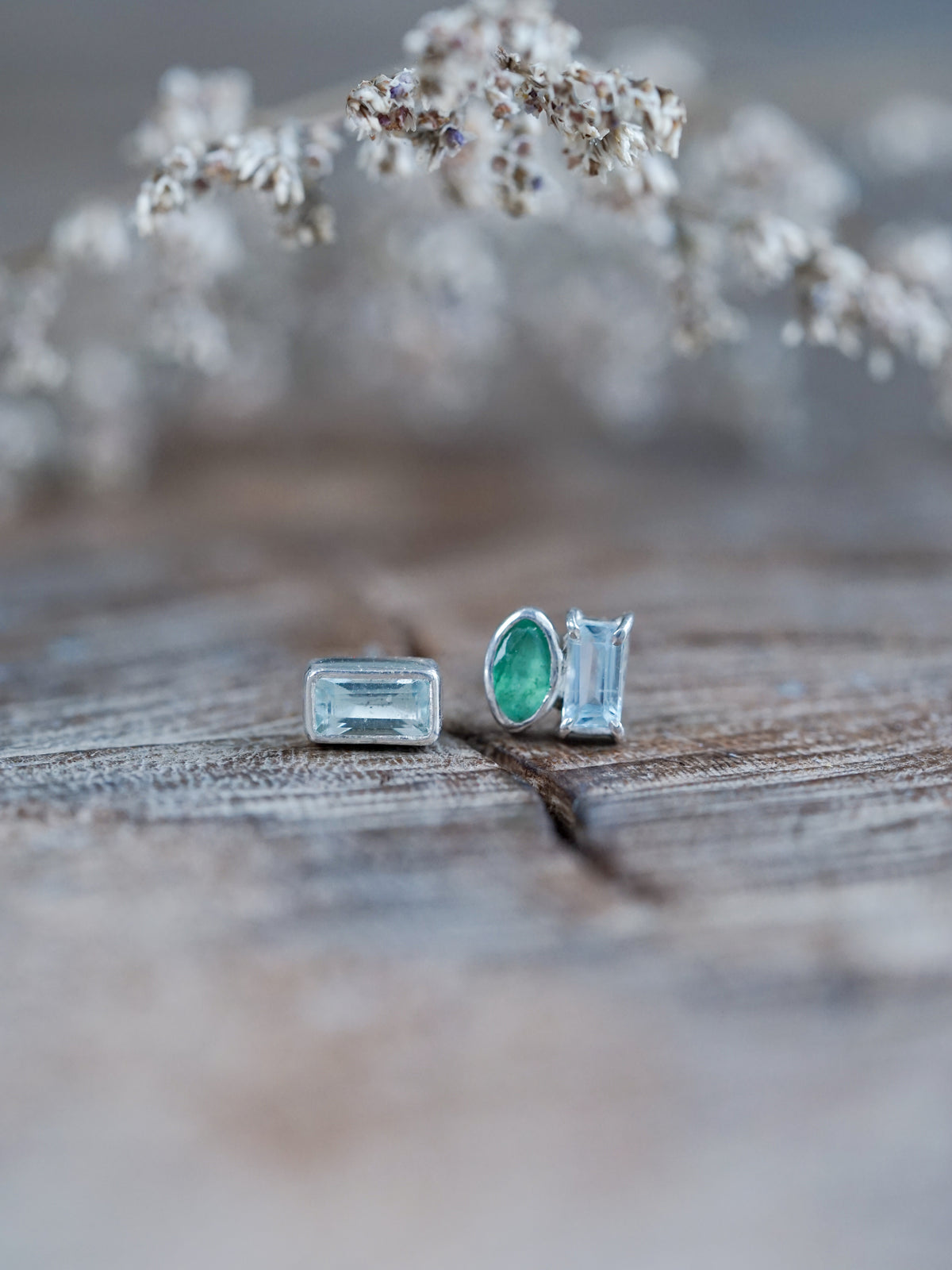 Mismatched Emerald and Aquamarine Earrings