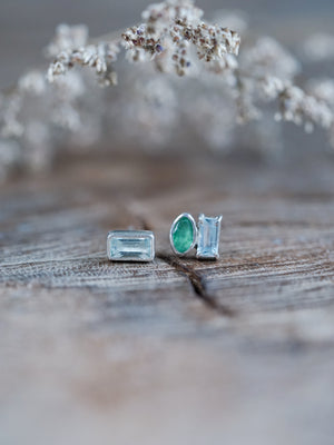 Mismatched Emerald and Aquamarine Earrings