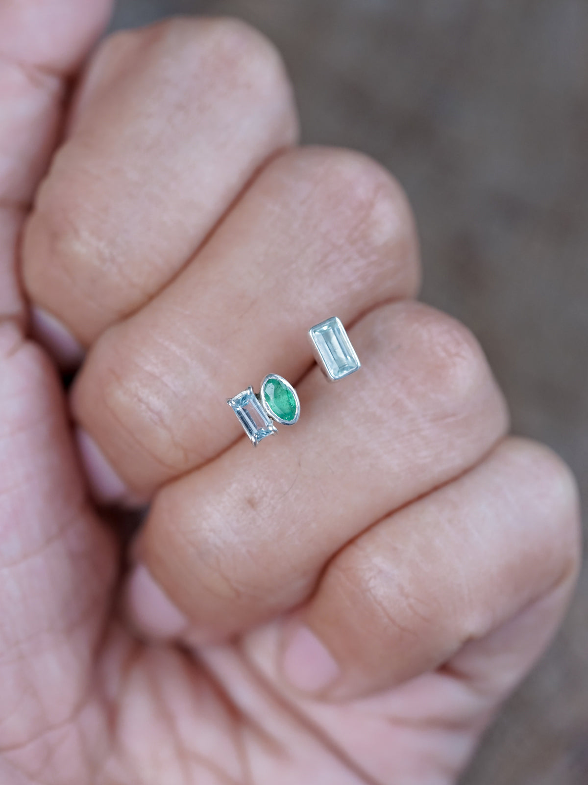 Mismatched Emerald and Aquamarine Earrings