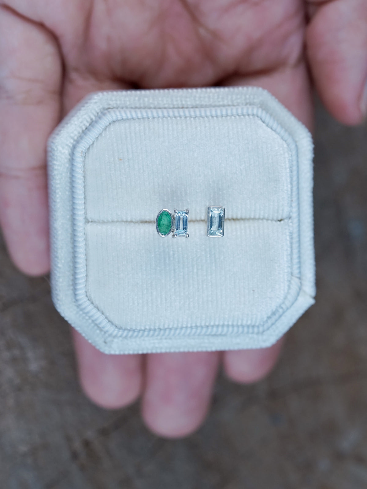 Mismatched Emerald and Aquamarine Earrings