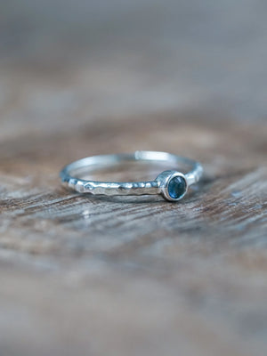 Bezel Hammered Sapphire Ring in Silver