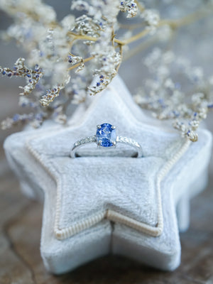 2.60 Carat Royal Blue Sapphire Cushion Diamond Ring in 18K White Gold