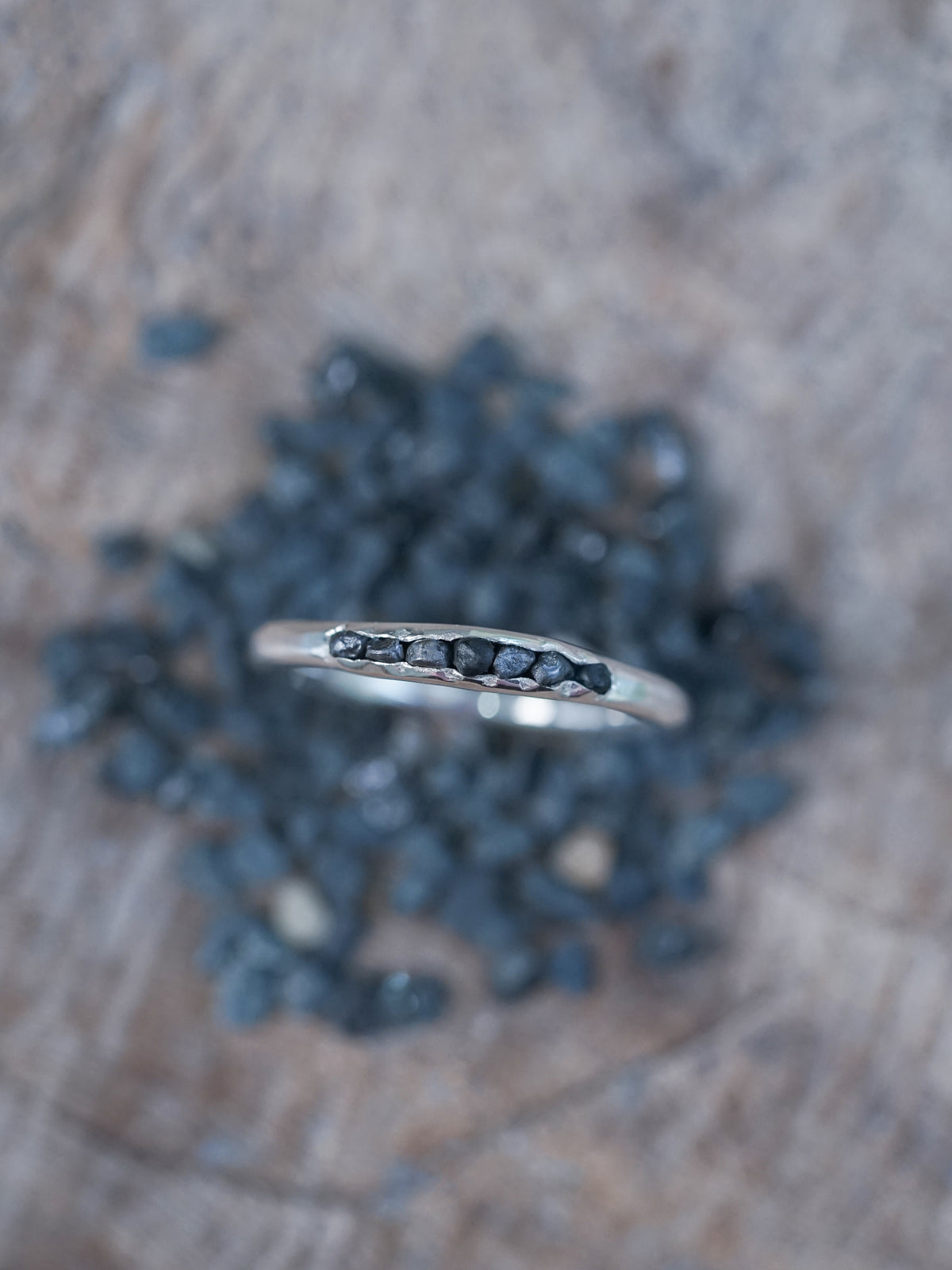 Black Hematite Ring with Hidden Gems in sterling silver