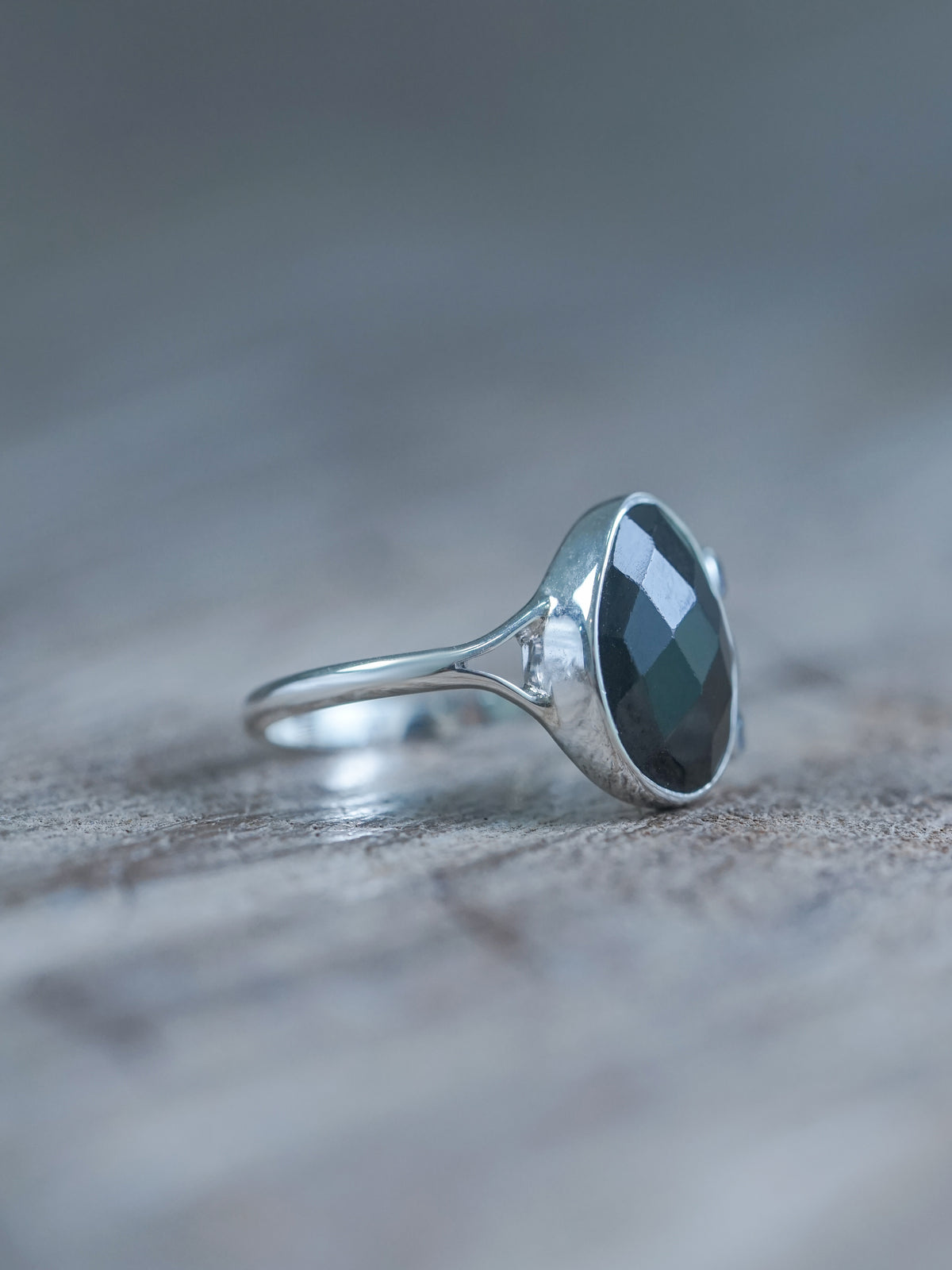 Black Onyx and 3 Purple Spinel Ring in Recycled sterling silver | ethical jewelry