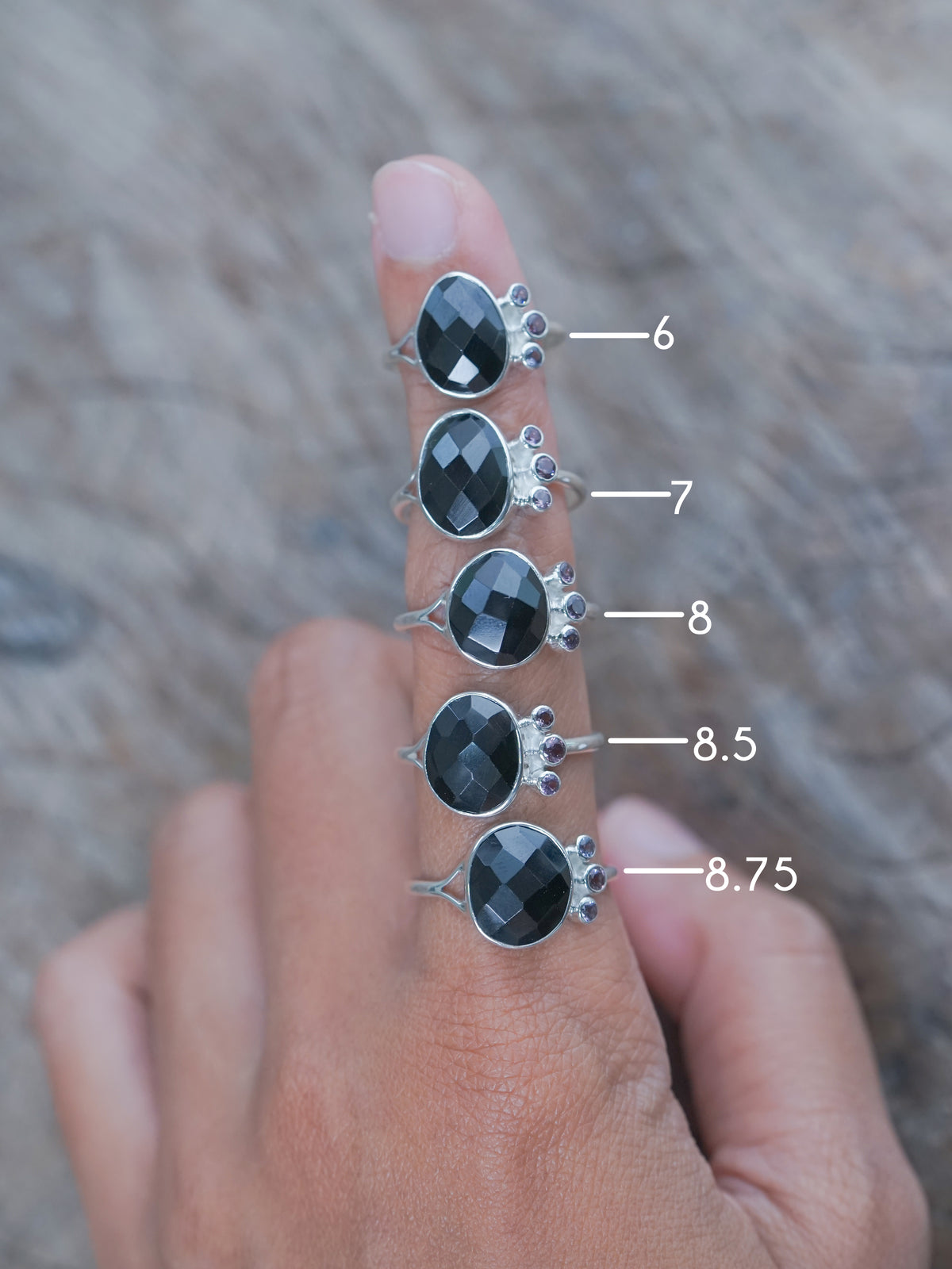 Black Onyx and Purple Spinel Ring in Recycled sterling silver | US size