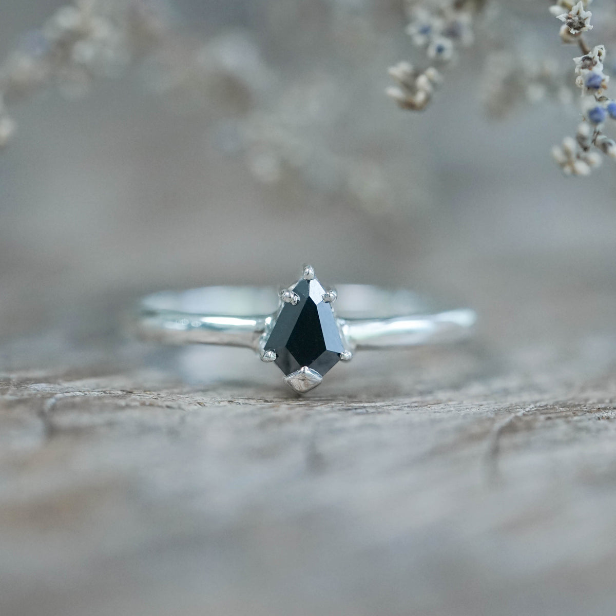 Black Shield Diamond Ring in Silver