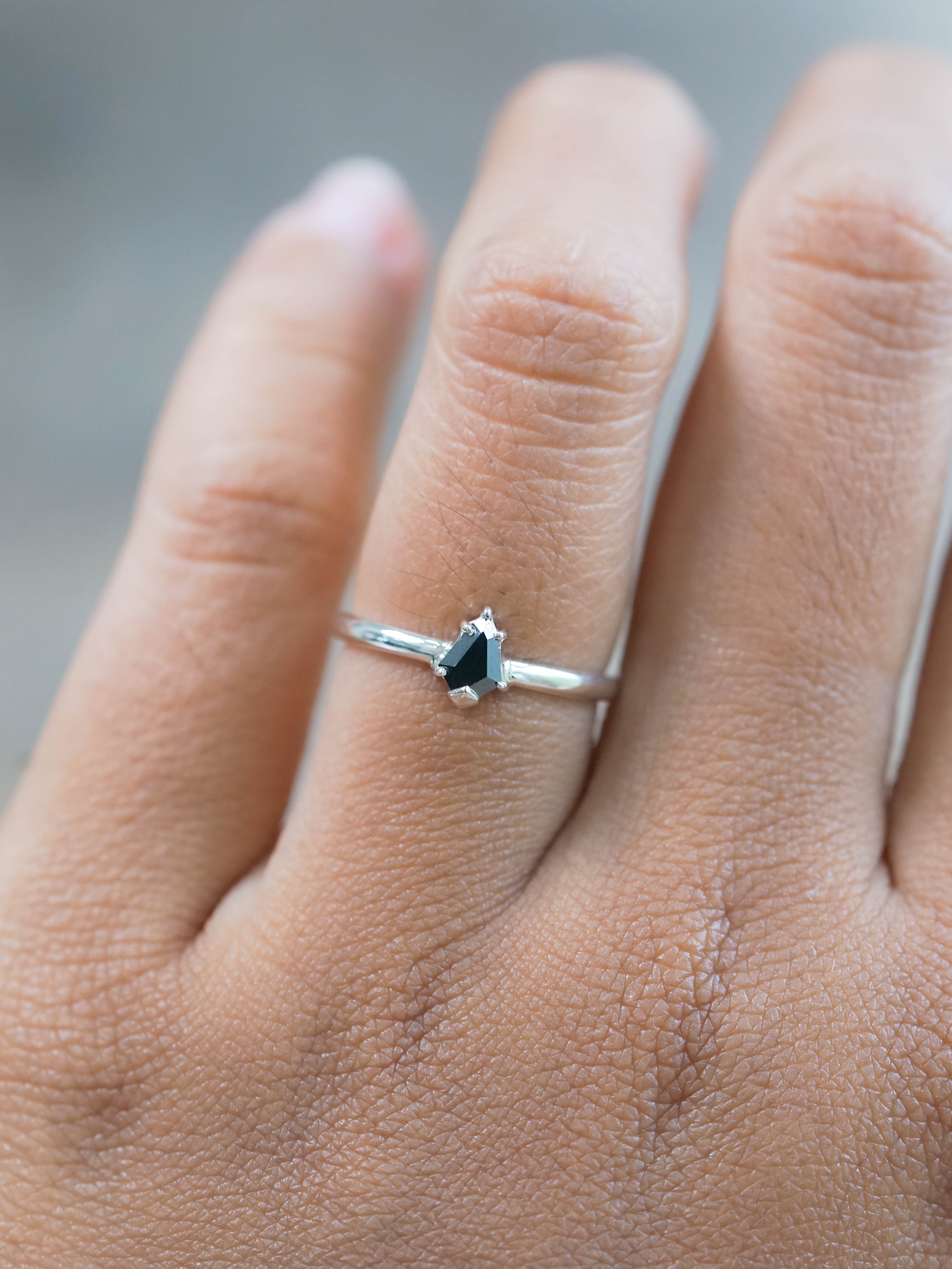 Sterling Silver Black Diamond Shield Ring - Gardens of the Sun 