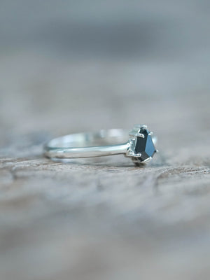 Black Shield cut diamond ring in sterling silver