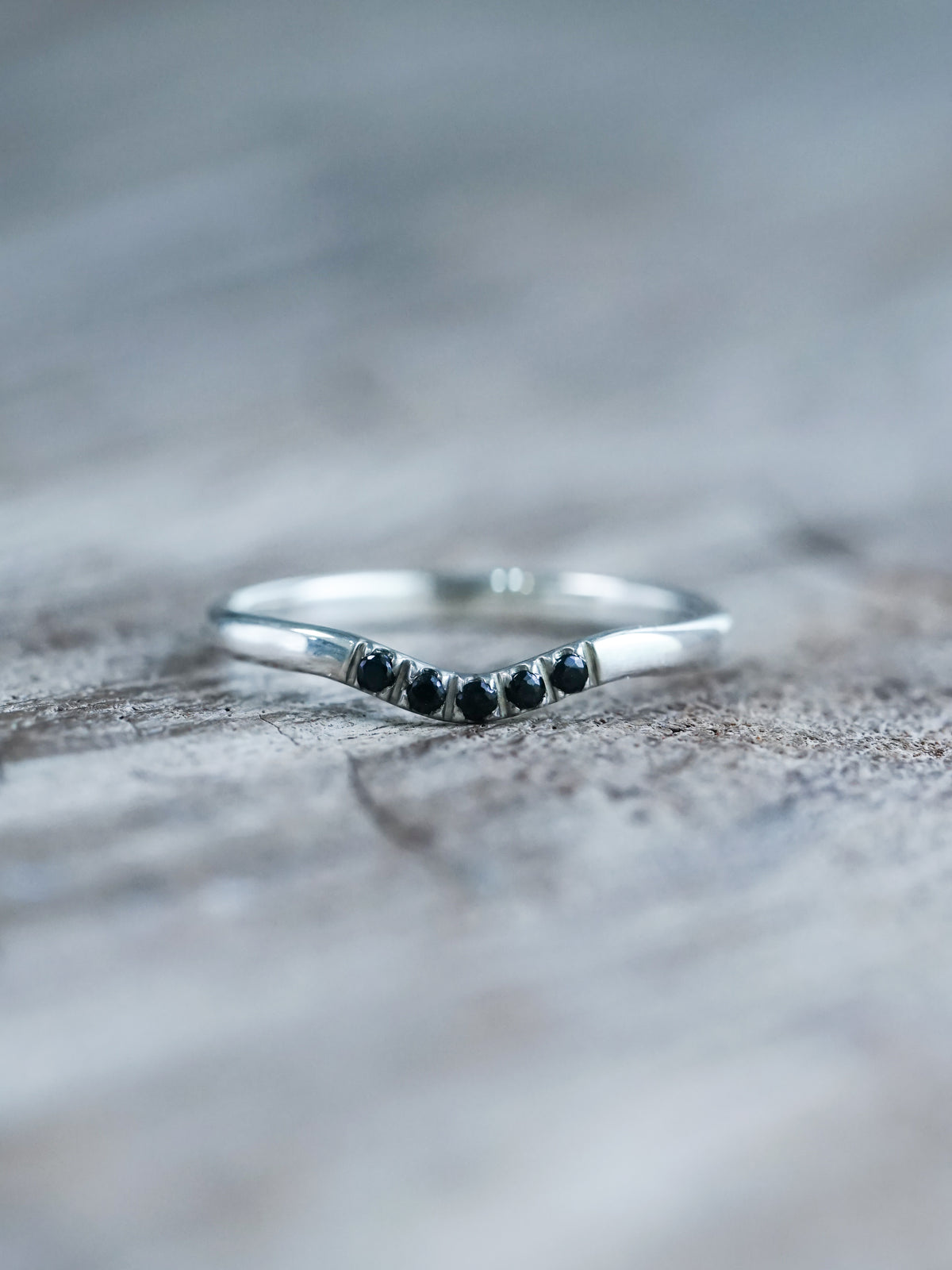 Black Spinel Nesting Ring in recycled sterling silver