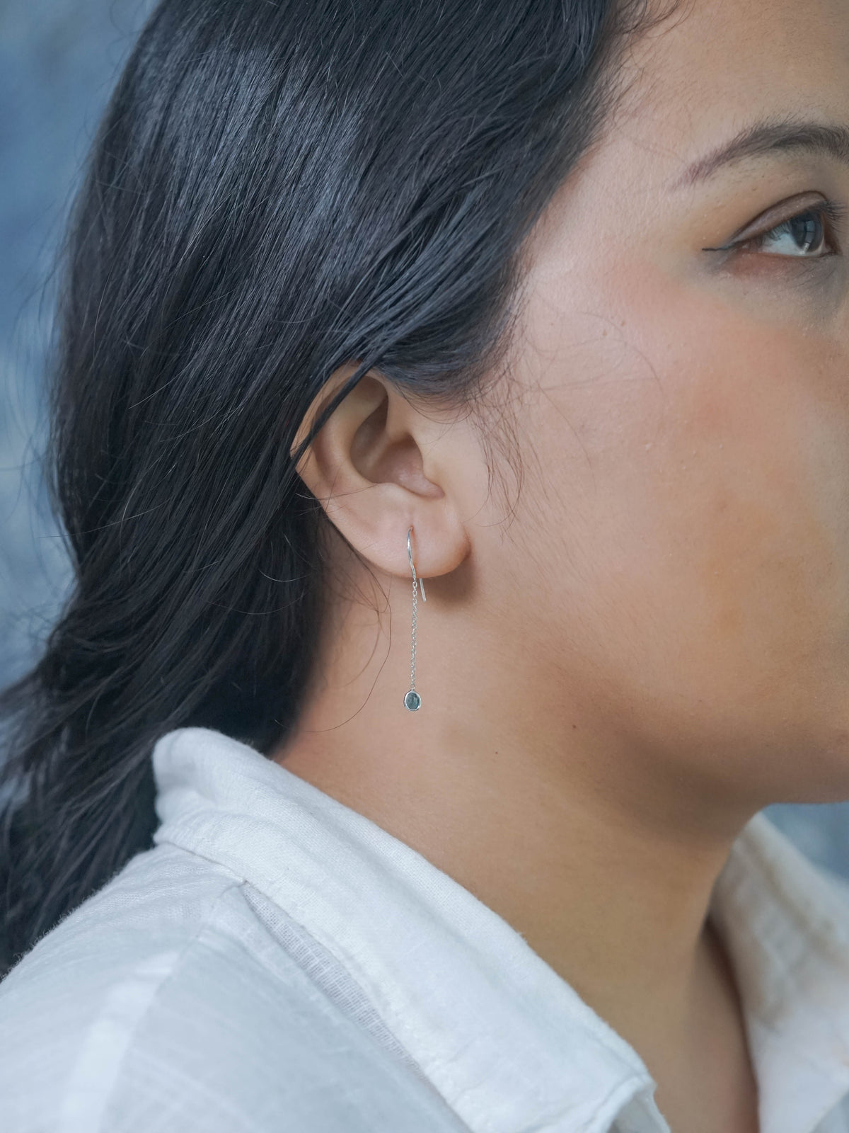 Dangling Rose Cut Blue Diamond Earrings
