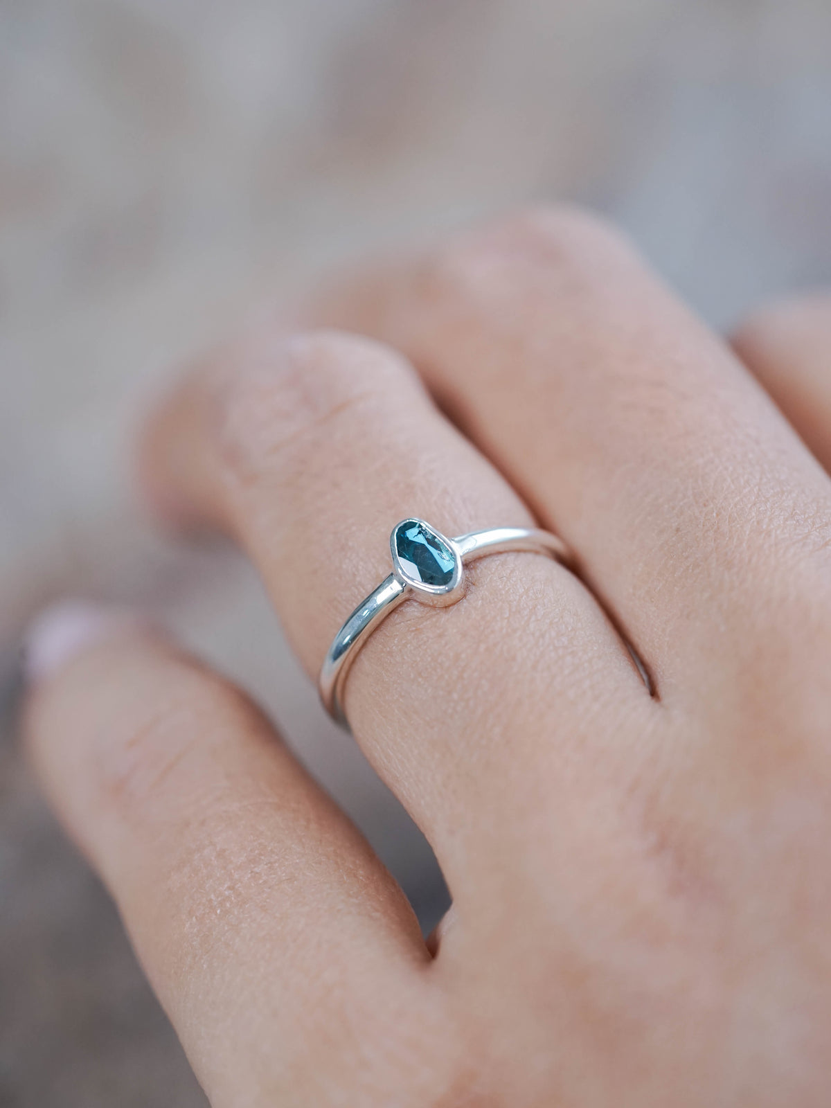 Blue Diamond Slice Ring in Silver
