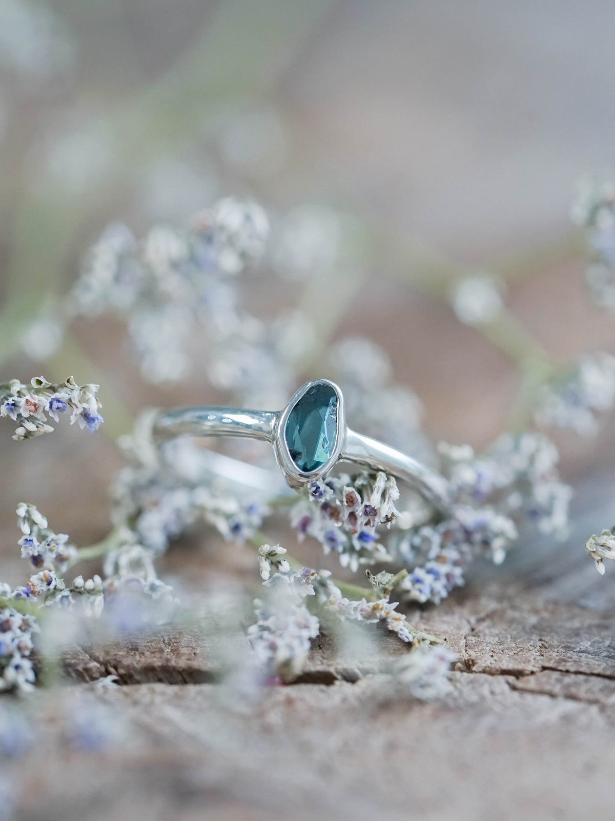 Blue Diamond Slice Ring in Silver