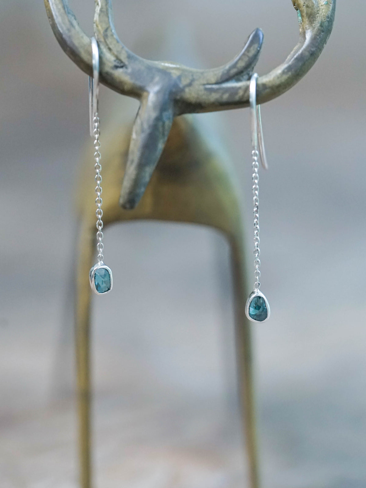 Blue Diamond Slice Dangling Earrings
