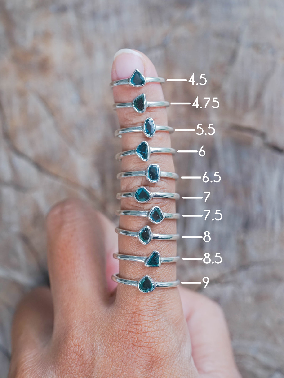 Blue Diamond Slice Rings in Sterling Silver