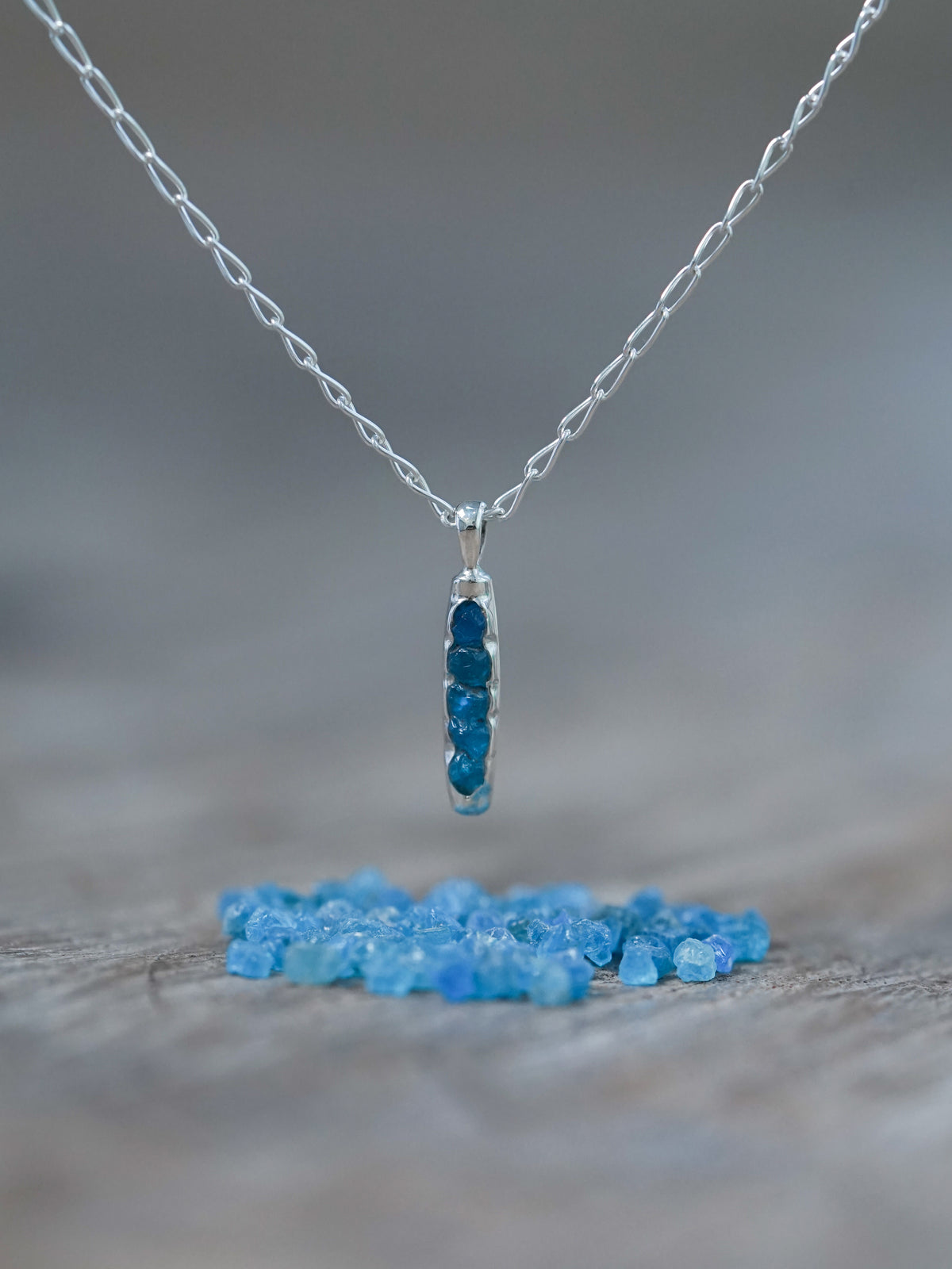 Blue Hauyne Necklace with Hidden Gems in recycled sterling silver