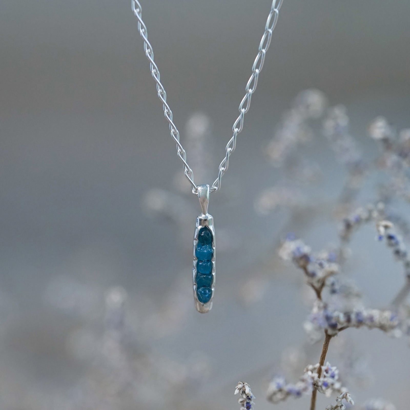 Blue Hauyne Necklace with Hidden Gems in sterling silver