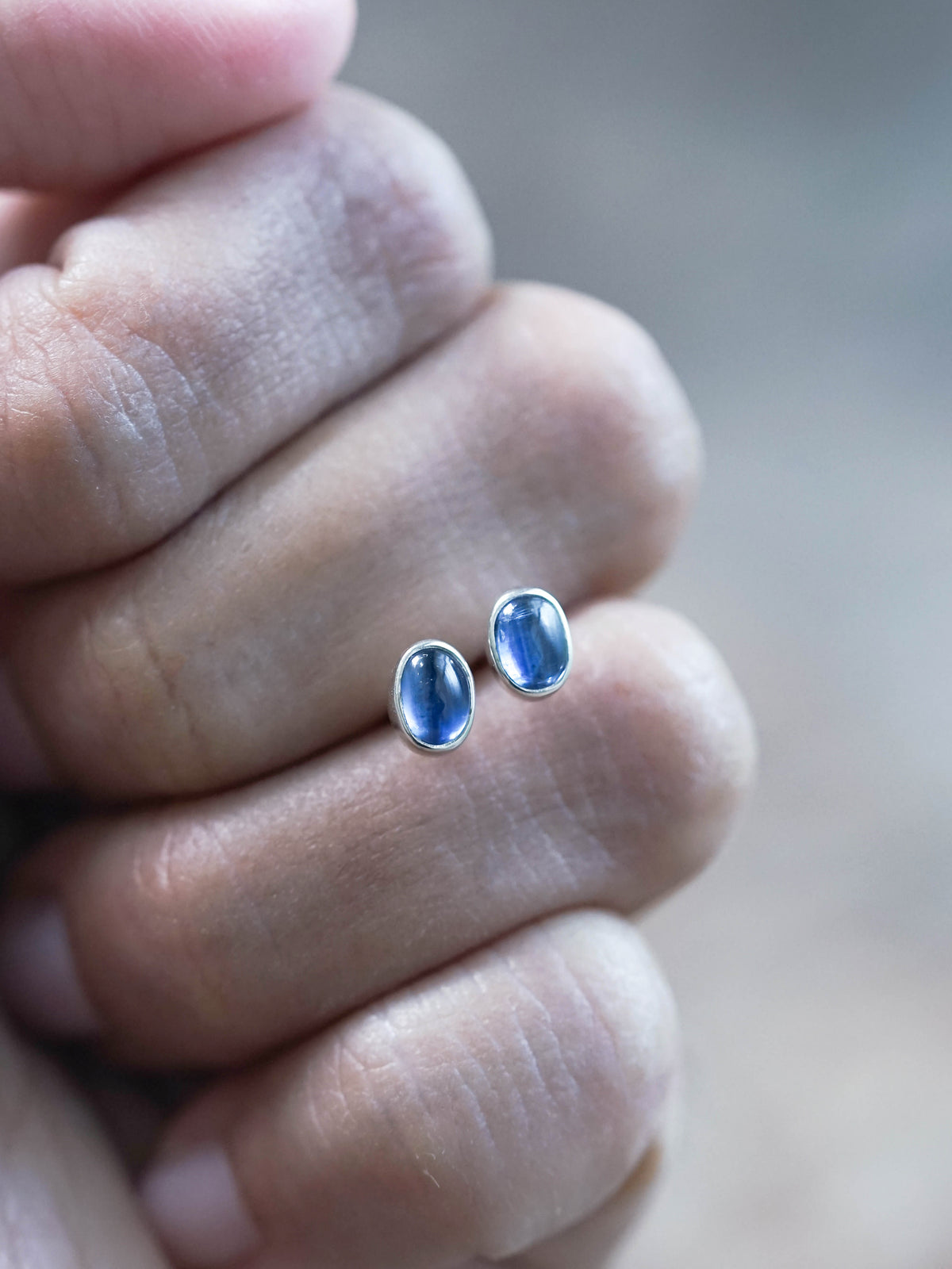 Blue Kyanite Stud Earrings in Recycled Sterling Silver
