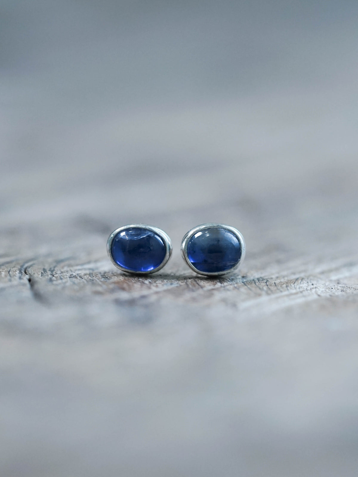 Blue Kyanite Stud Earrings in Silver