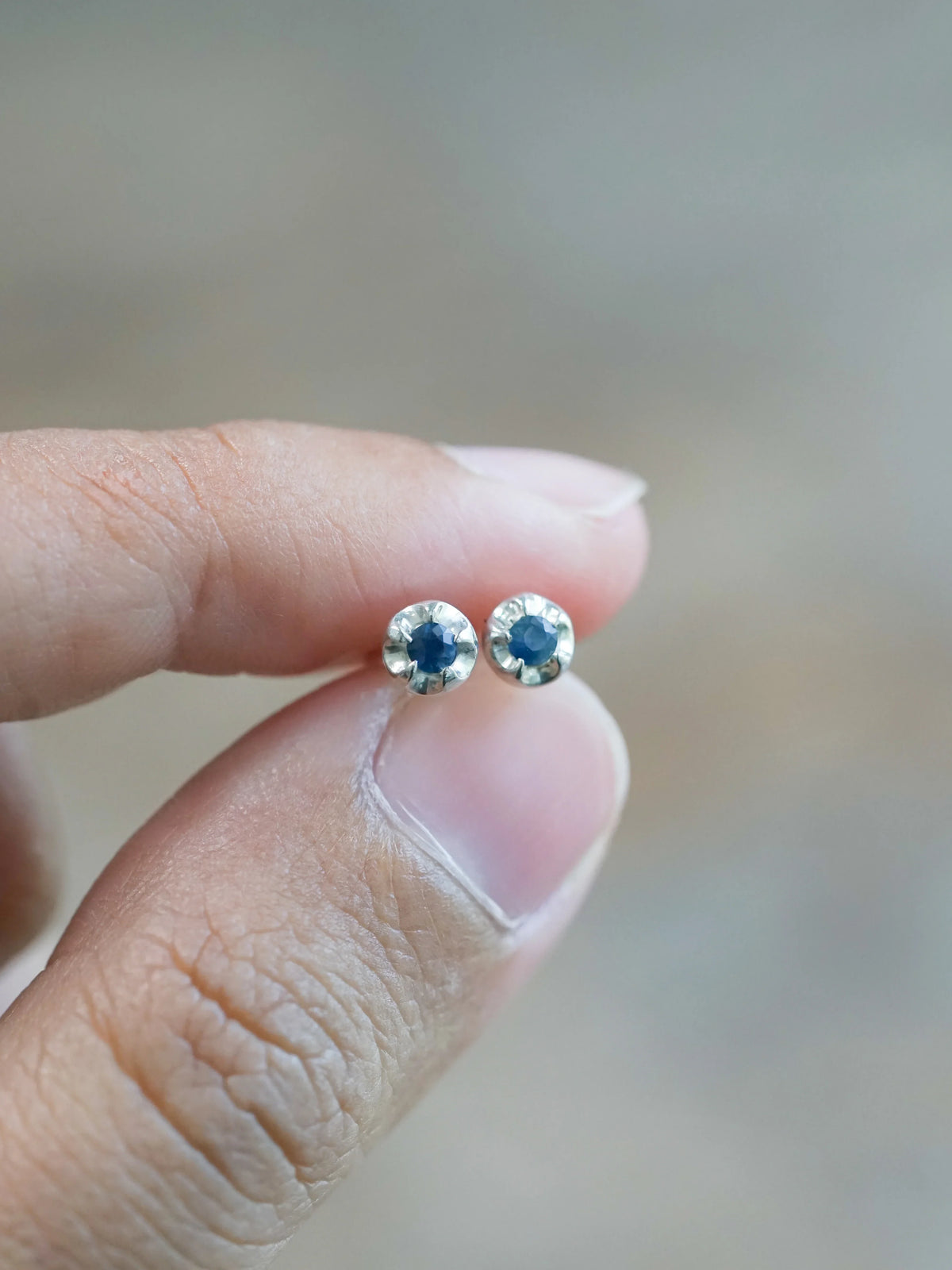 Blue Sapphire Flower Earrings Studs