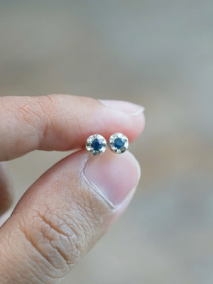 Blue Sapphire Flower Earrings Studs