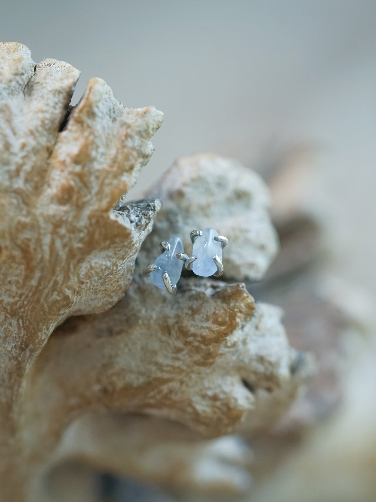 Blue Sapphire Pebble Stud Earrings in Silver