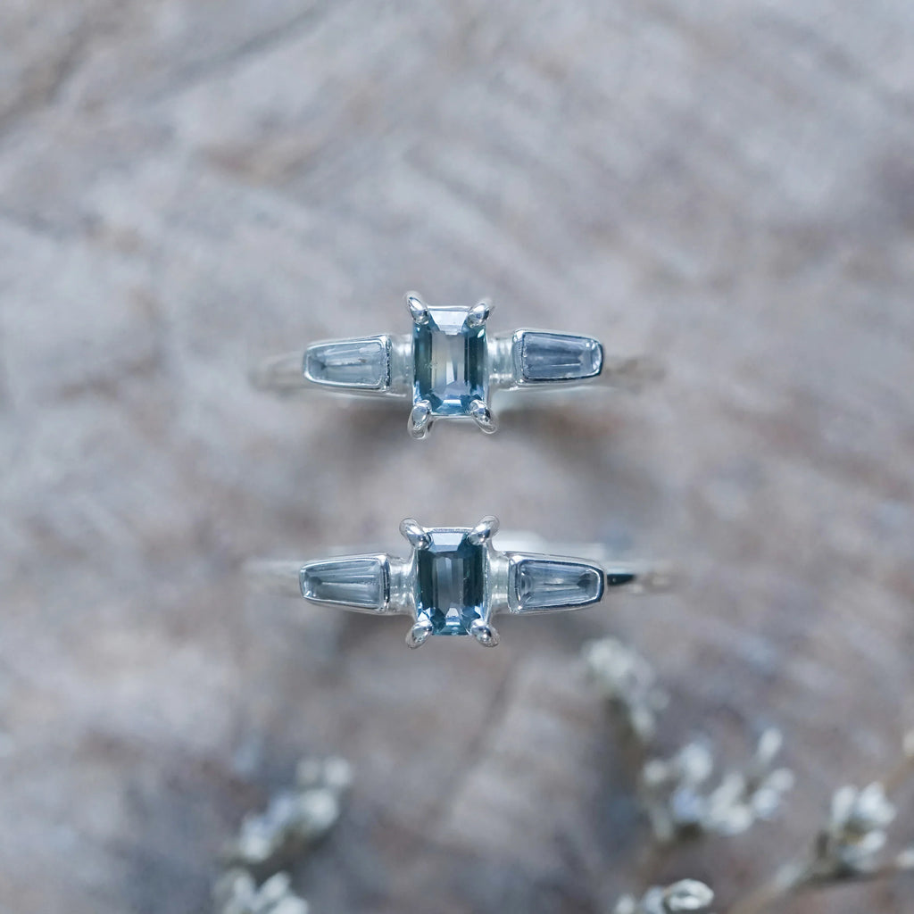 Blue Sapphire and Zircon Ring in Sterling Silver