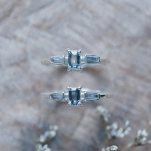 Blue Sapphire and Zircon Ring in Sterling Silver