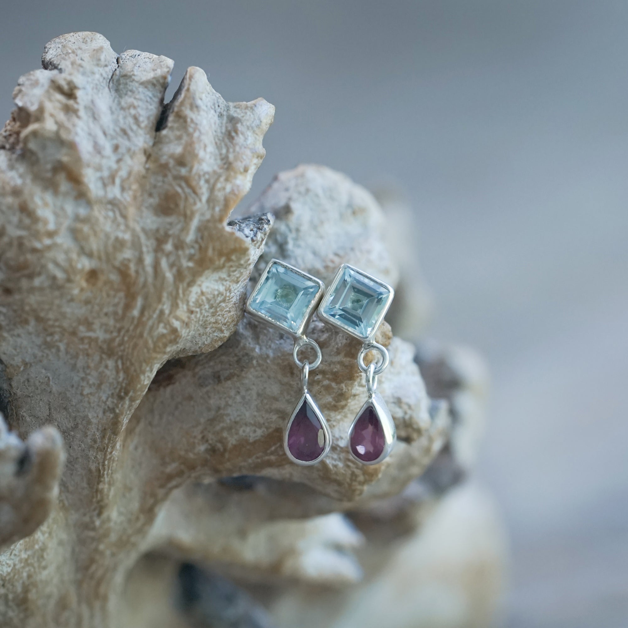 Blue Topaz and Garnet Earrings