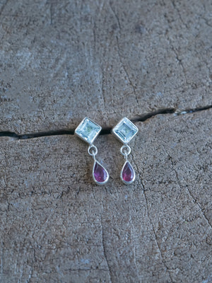 Blue Topaz and Garnet Earrings in sterling silver