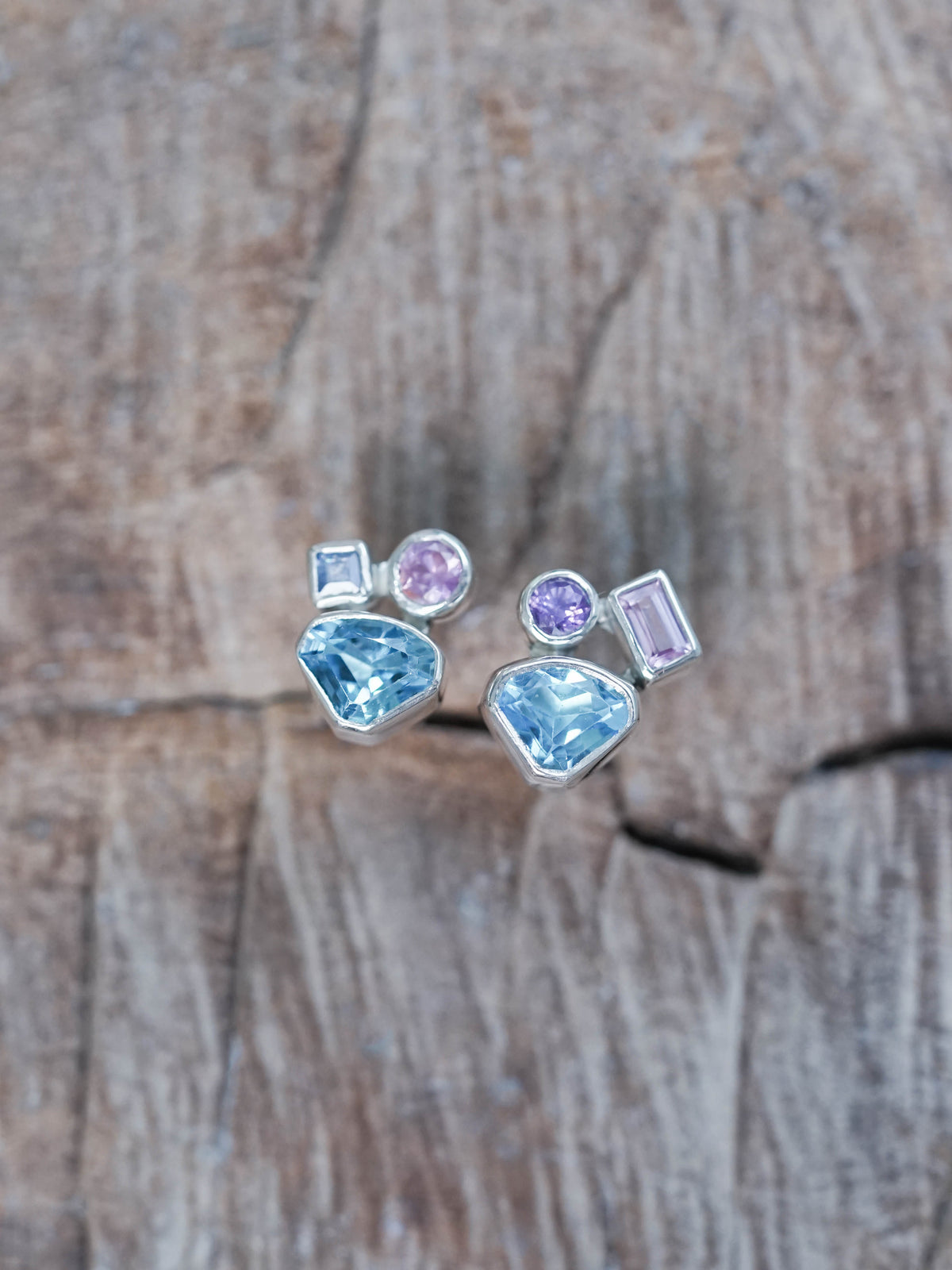 Blue Topaz and Sapphire Stud Earrings Silver