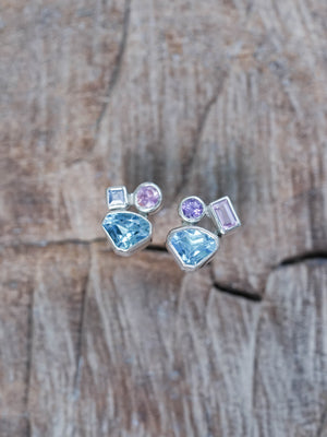 Blue Topaz and Sapphire Stud Earrings Silver