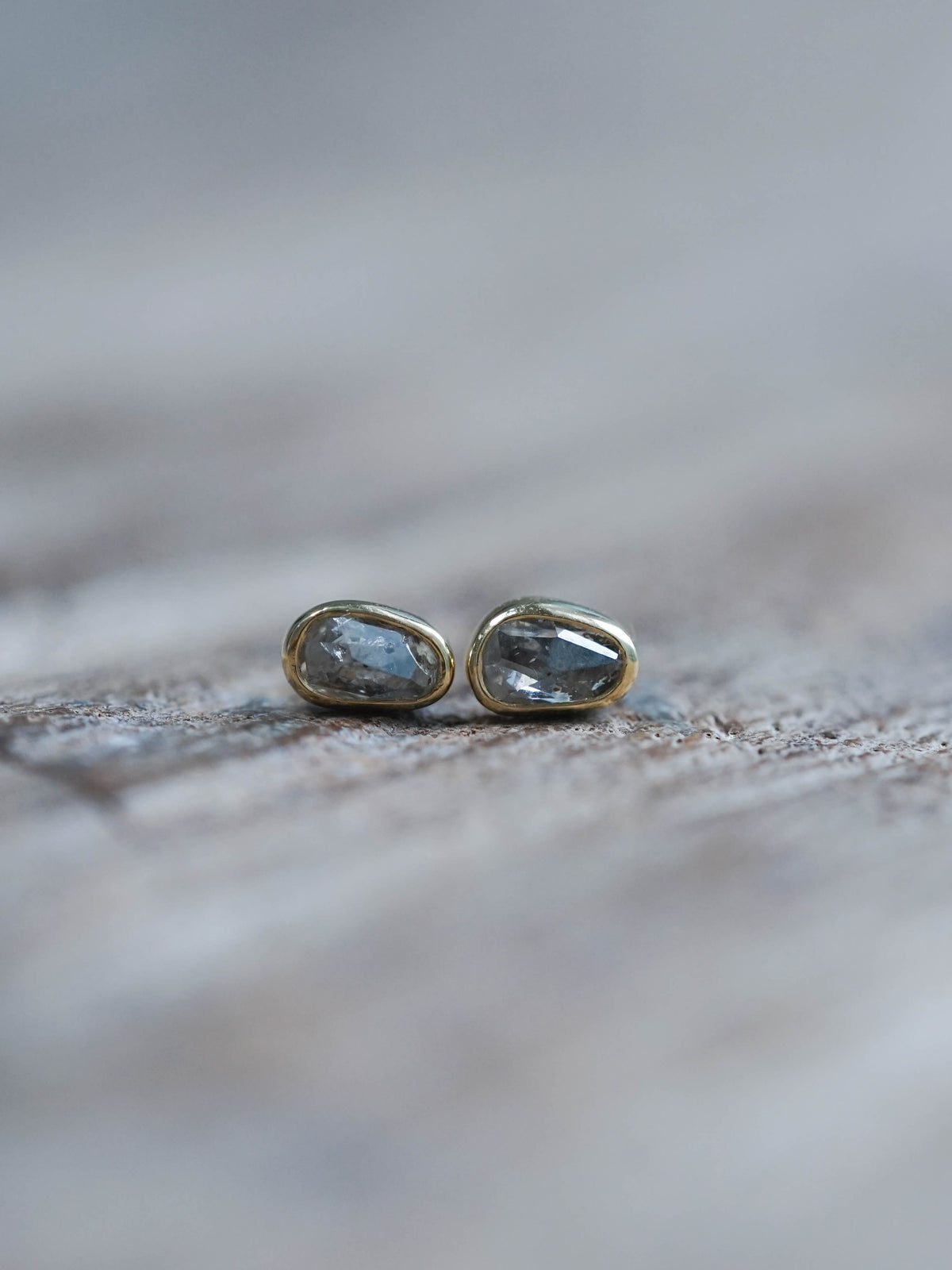 Rose Cut Salt and Pepper Diamond Earrings in Gold