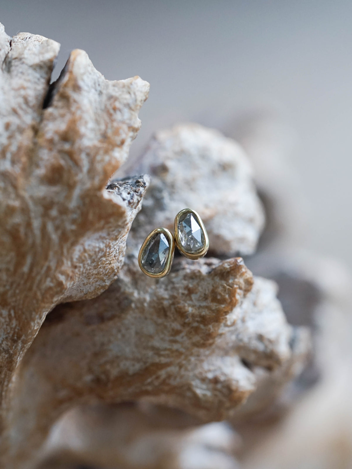 Rose Cut Salt and Pepper Diamond Earrings in Gold