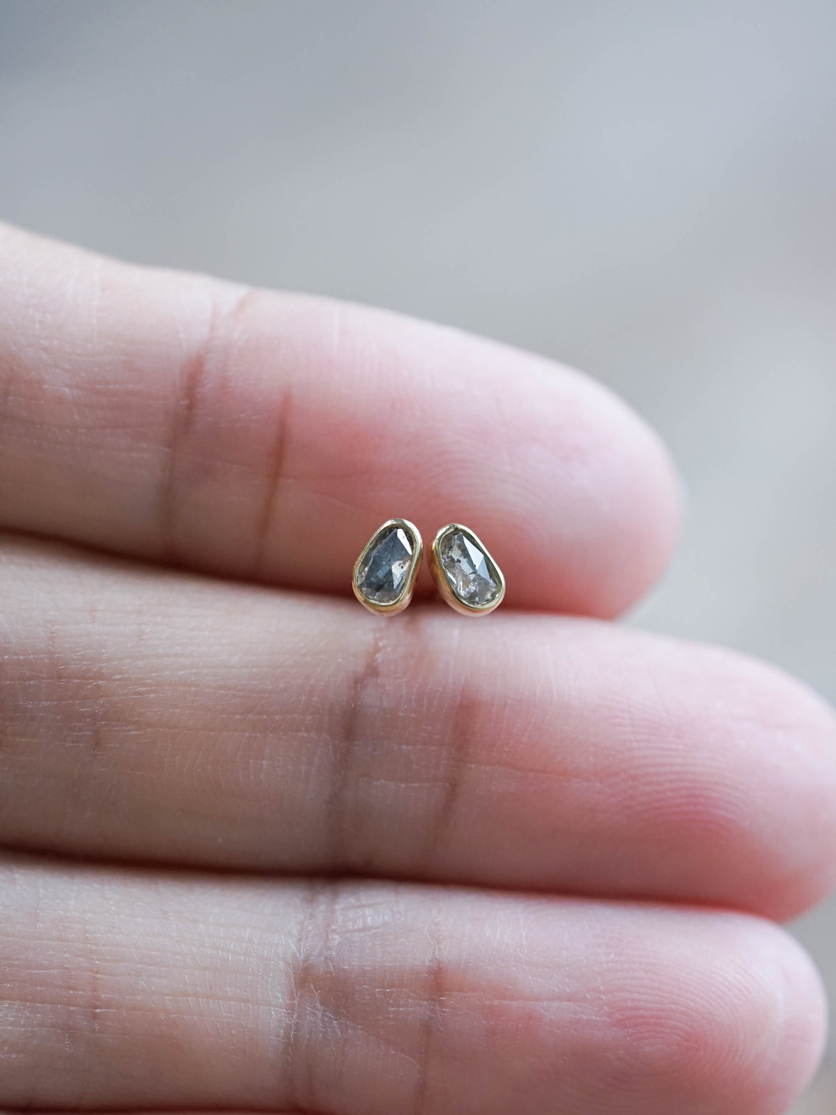 Rose Cut Salt and Pepper Diamond Earrings in Gold