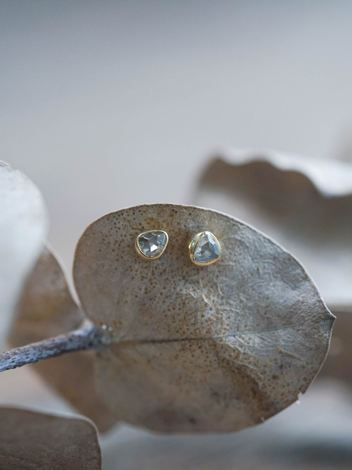 Rose Cut Salt and Pepper Diamond Earrings in Gold