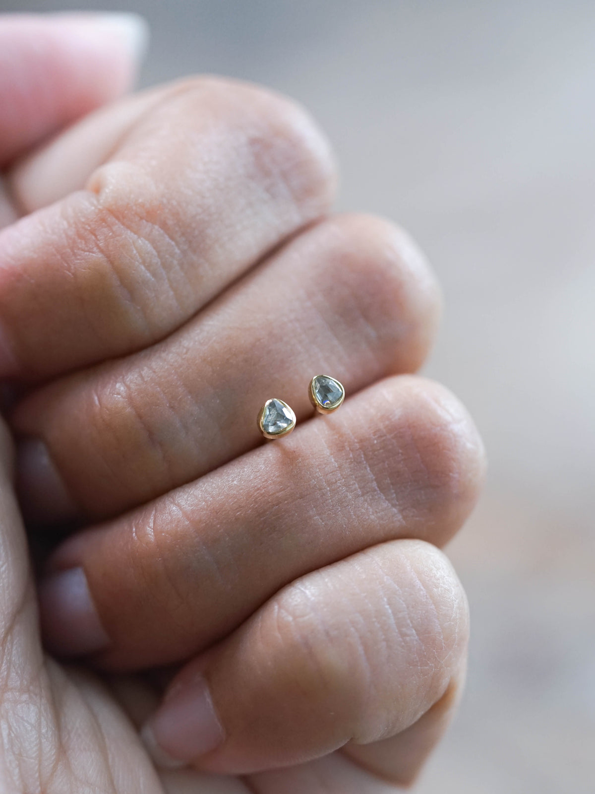 Rose Cut Salt and Pepper Diamond Earrings in Gold