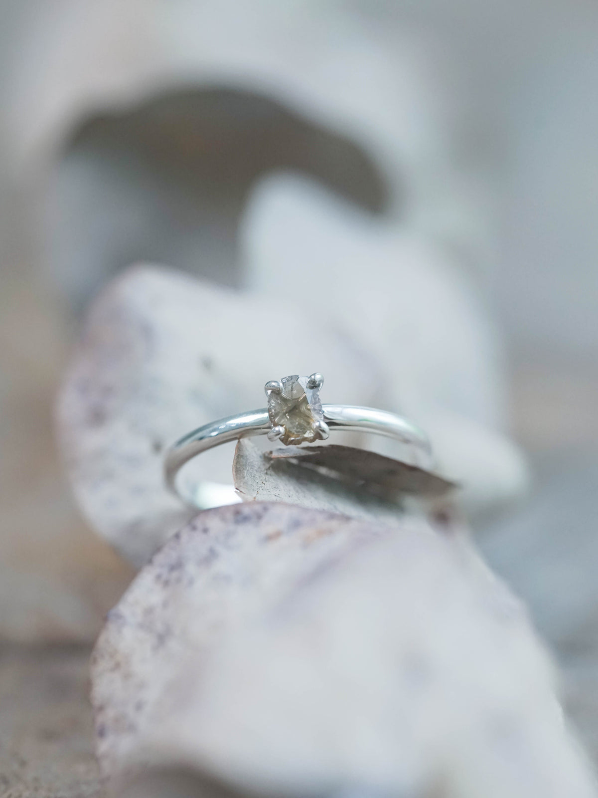 Brown Polki Diamond Ring with Prongs in Silver