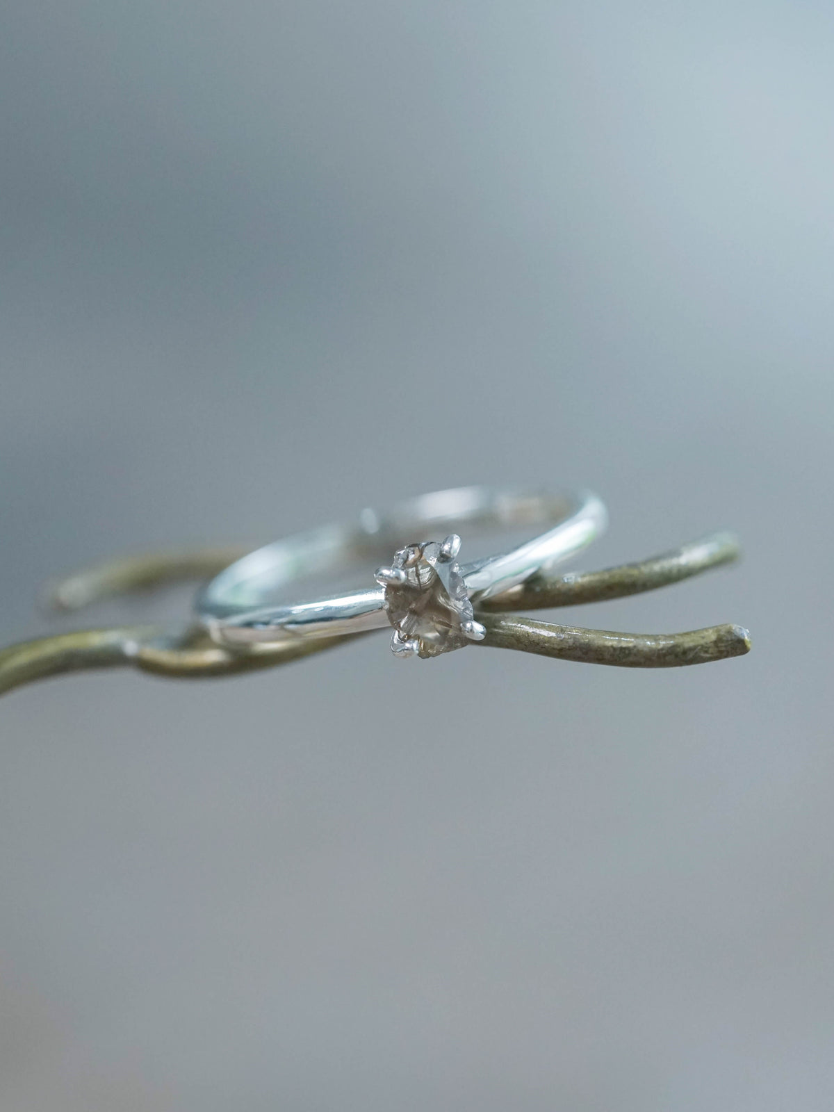 Brown Polki Diamond Ring with Prongs in Silver