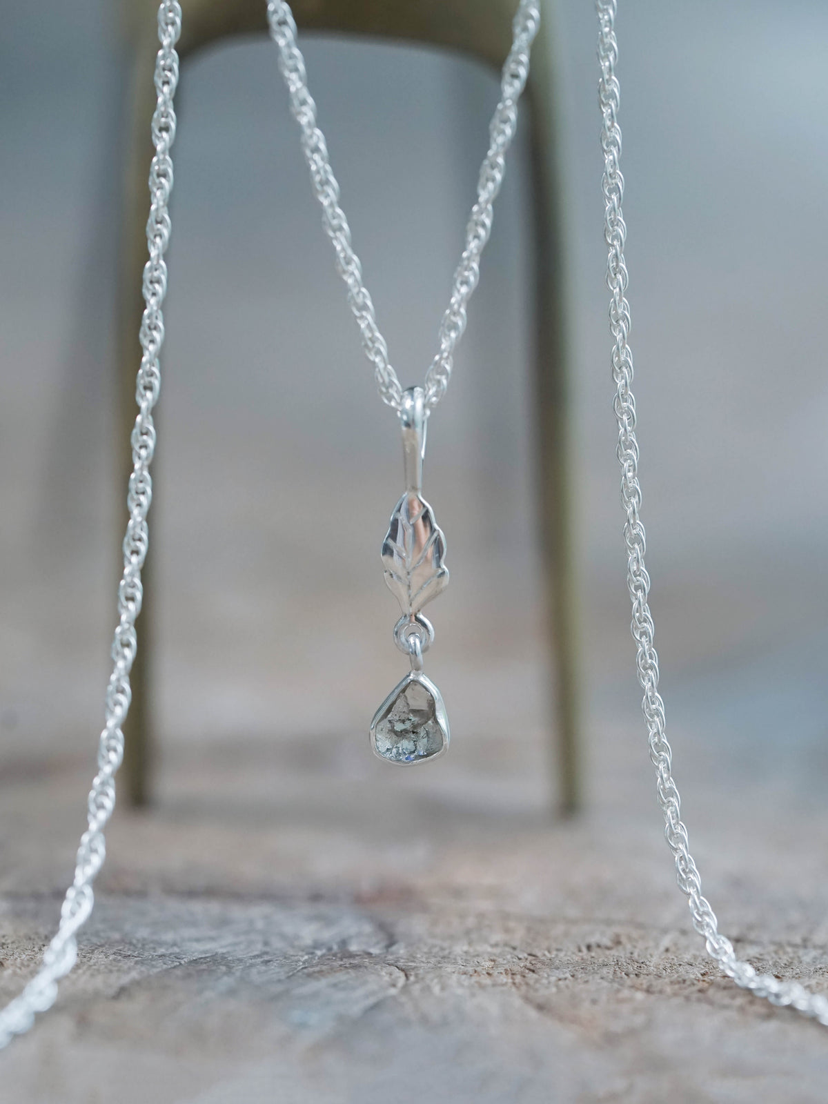 Brown Polki Diamond Leaf Necklace in Recycled Sterling Silver