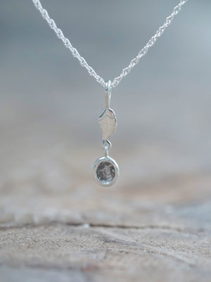 Brown Polki Diamond Leaf Necklace in Silver