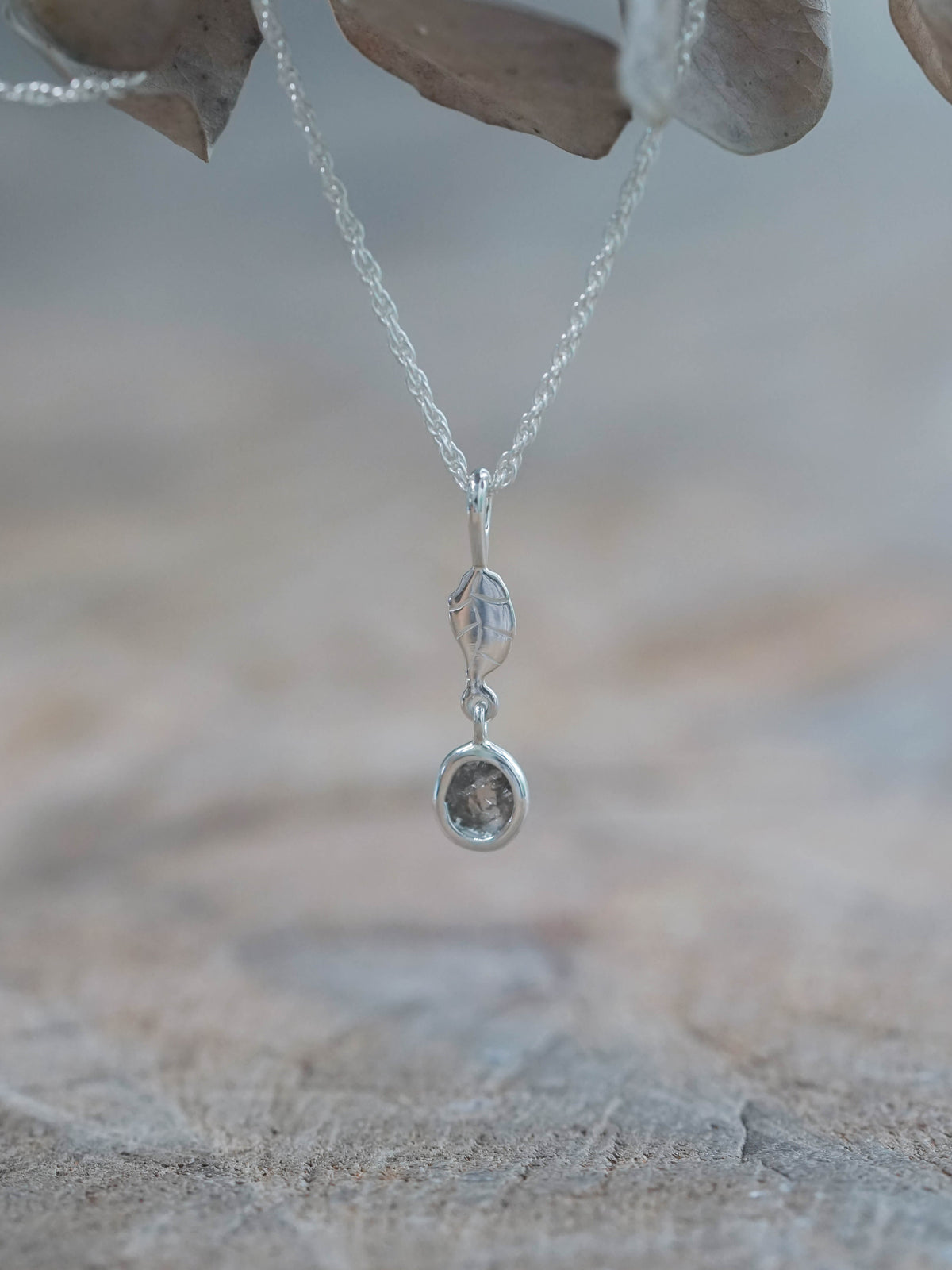 Brown Polki Diamond Leaf Necklace in Sterling Silver