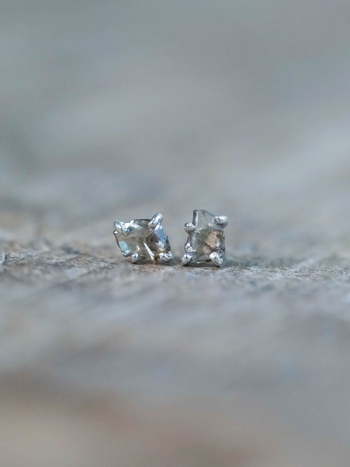 Brown Polki Diamond Stud Earrings in Sterling Silver