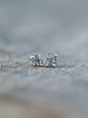 Brown Polki Diamond Stud Earrings in Sterling Silver