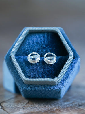 Circle Aquamarine Stud Earrings in Velvet Box