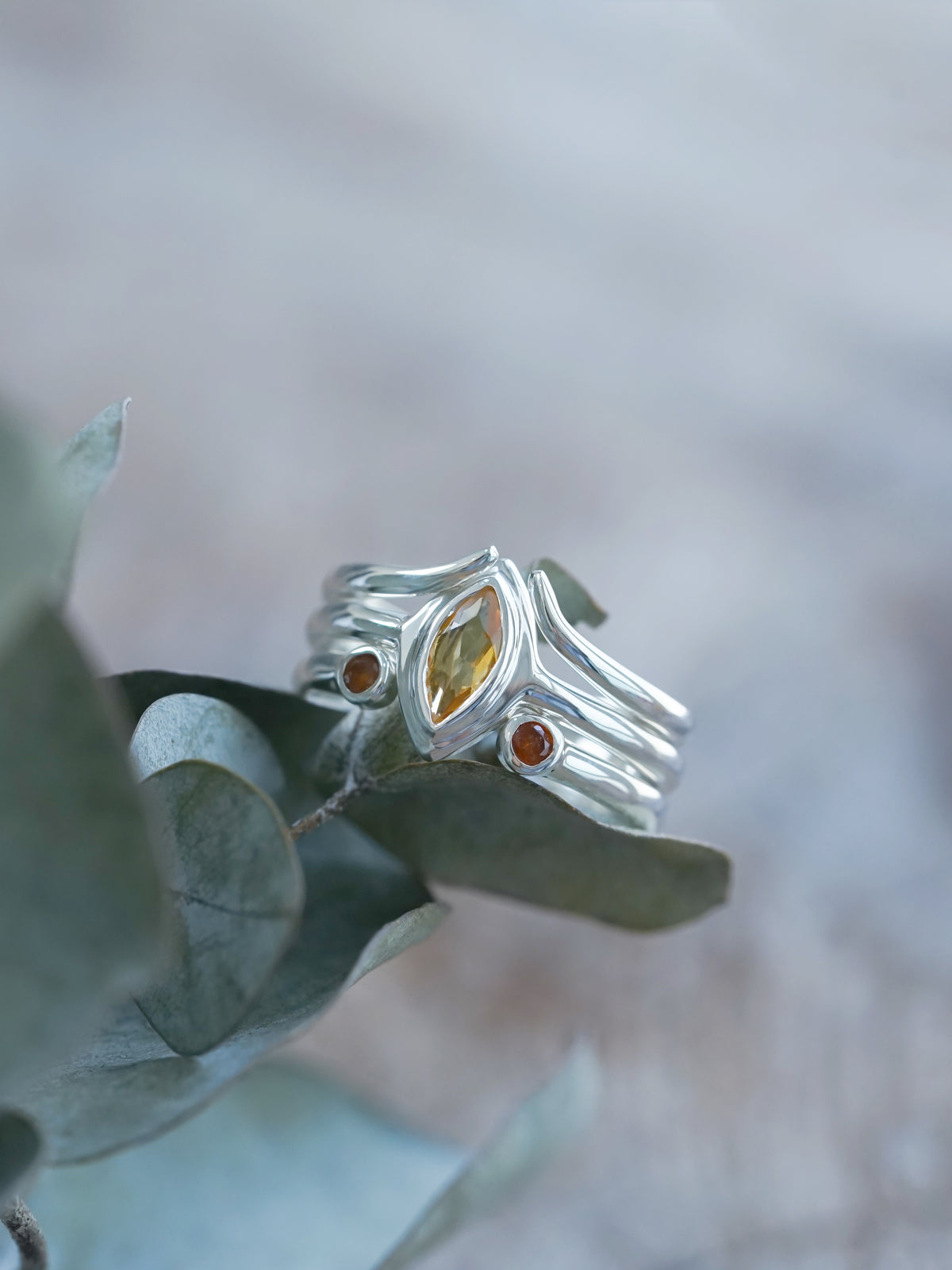 Citrine and Garnet Three Ring Set