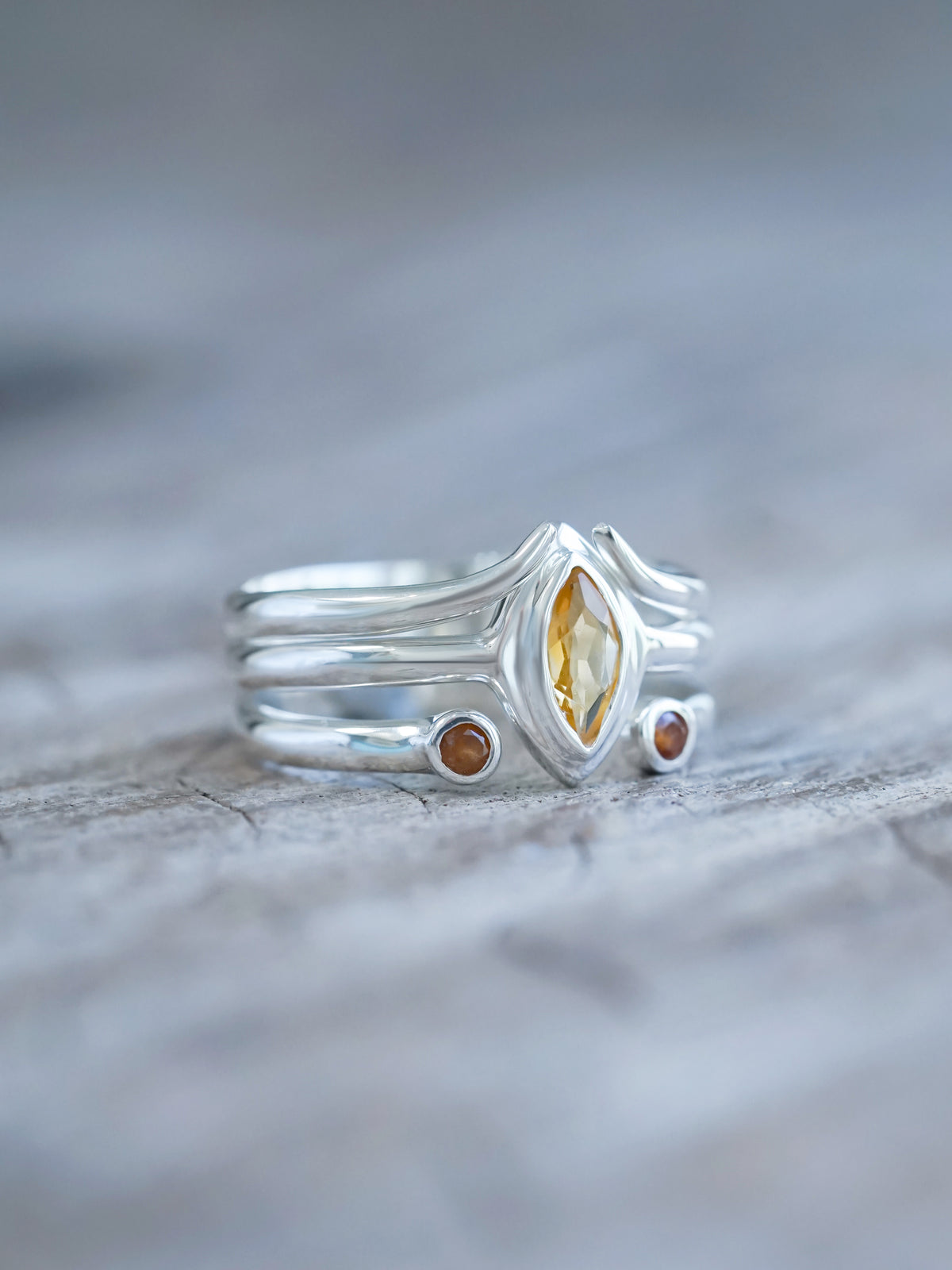 Citrine and Garnet Ring Set