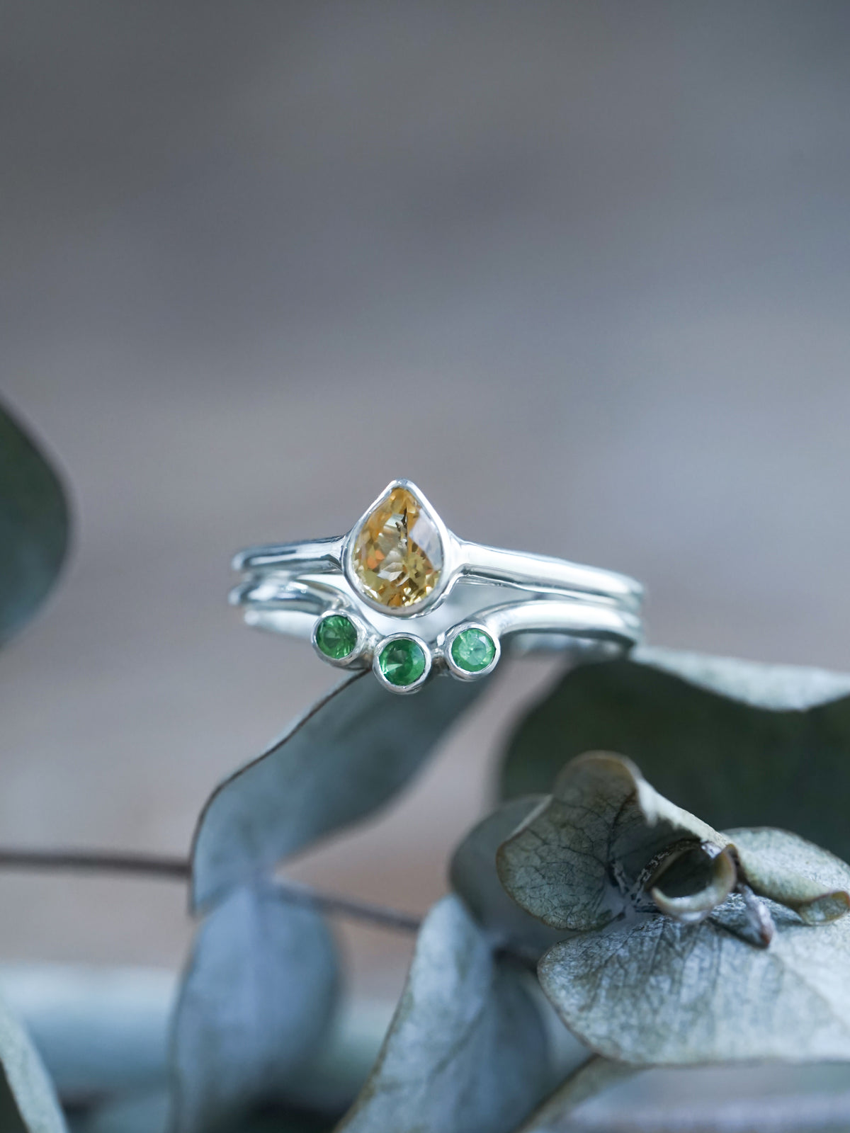 Citrine and Green Garnet Ring Set - Gardens of the Sun | Ethical Jewelry