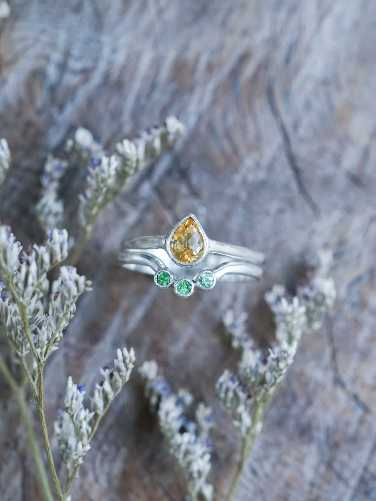 Citrine and Green Garnet Ring Set - Gardens of the Sun | Ethical Jewelry